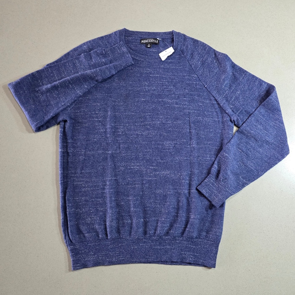 J.Crew Mercantile Mens Blue Marled 100% Cotton Raglan Crew Neck Sweater Size S